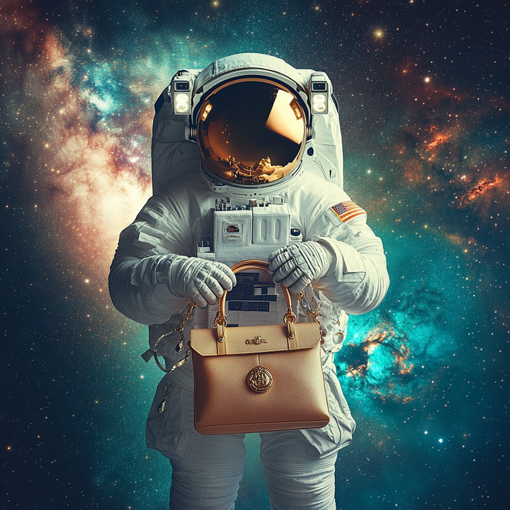 Astronaut with $78 Walmark Birkin Wirkin Handbag 